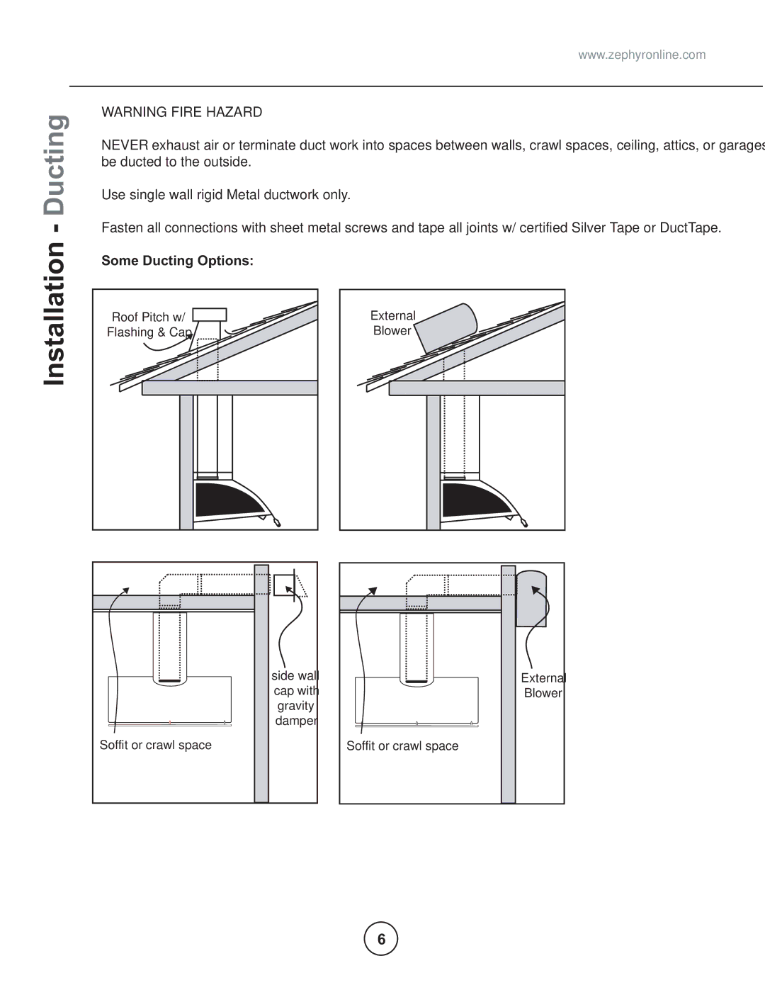 Zephyr COK-E48SX, COK-E36SX, COK-E42SX manual Installation Ducting, Some Ducting Options 