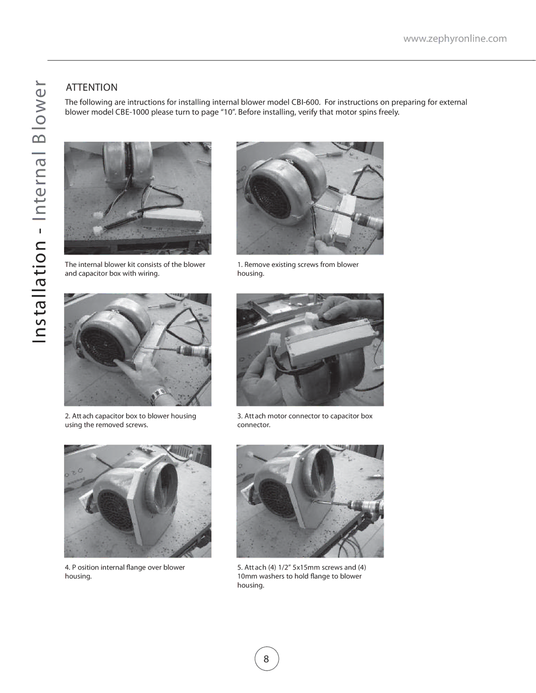 Zephyr CTP-E 48SX, CTP-E 60SX, CTP-E54SX manual Ins ta lla tion Interna l B lower 