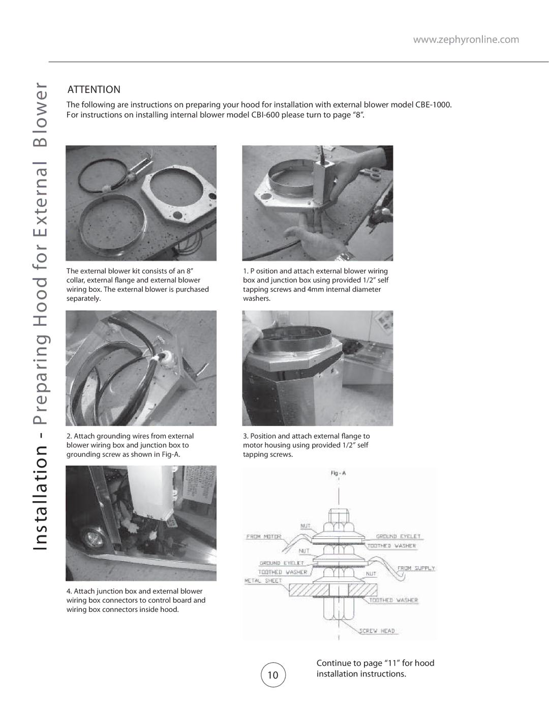 Zephyr CTP-E 60SX, CTP-E 48SX, CTP-E54SX manual Ins ta lla tion P repa ring Hood for E xterna l B lower 