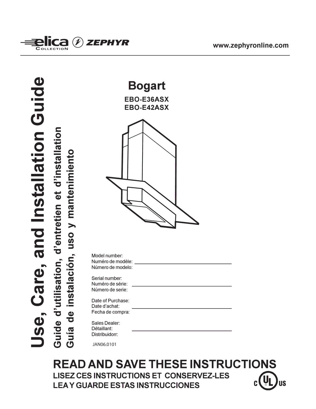 Zephyr EBO-E36ASX, EBO-E42ASX manual JAN06.0101 