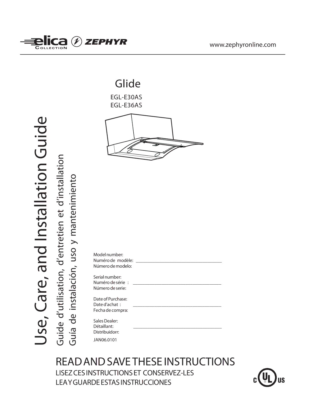 Zephyr EGL-E36AS, EGL-E30AS manual Use, Care, and Installation Guide 