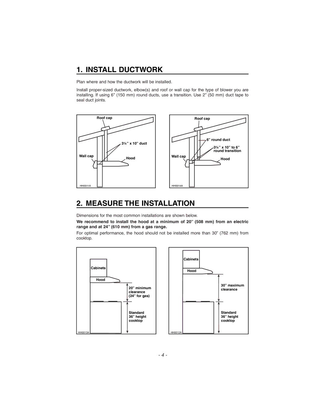 Zephyr ES1-30AW, ES1-E30AS, ES1-E30AB installation instructions Install Ductwork, Measure the Installation 