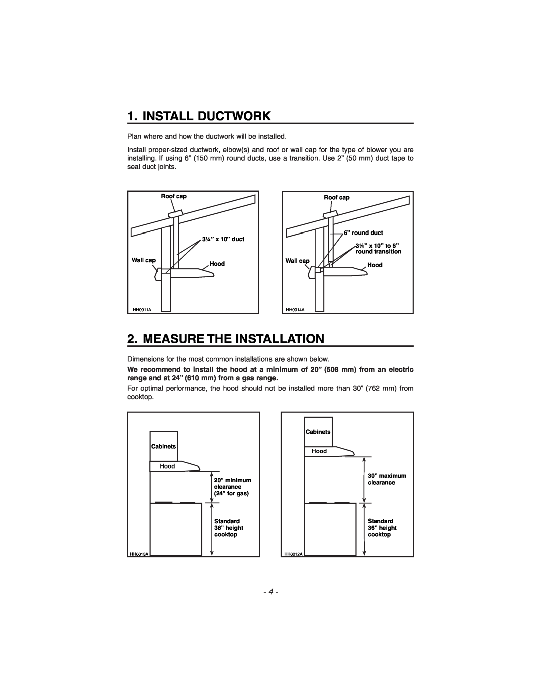Zephyr ES1-30AW, ES1-E30AS, ES1-E30AB installation instructions Install Ductwork, Measure The Installation 