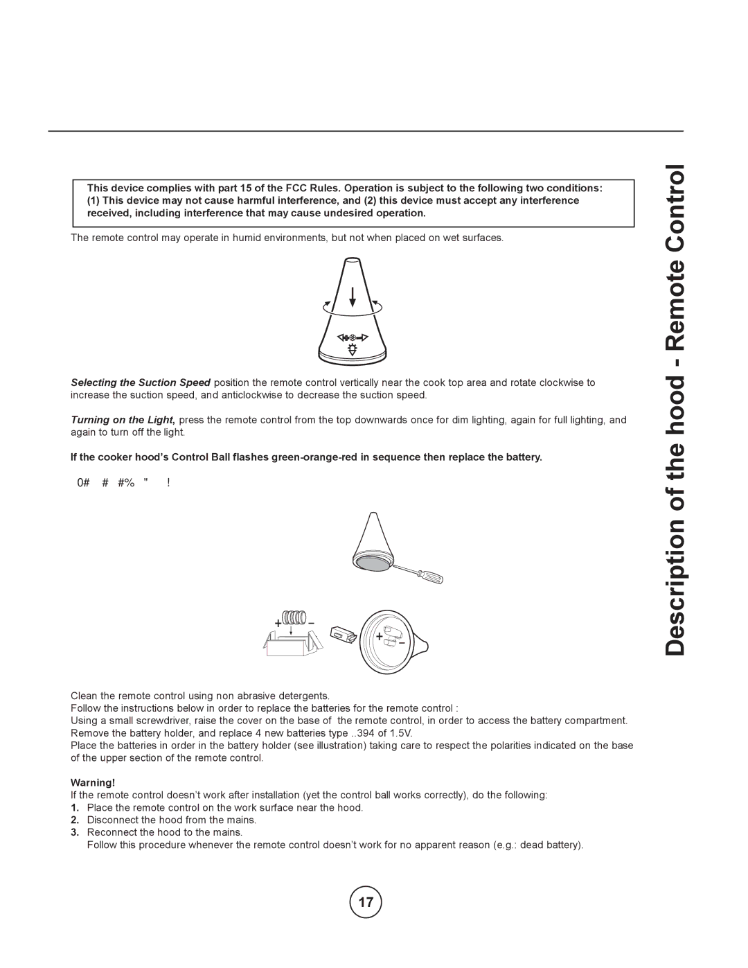 Zephyr ESL-M90AS manual Description of the hood Remote Control, Using the Remote Control, Remote Control Maintenance 