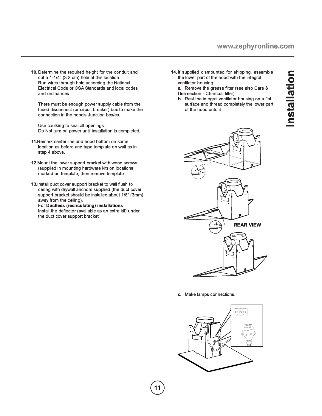 Zephyr ESL-M90AS manual Installation, Rear View 