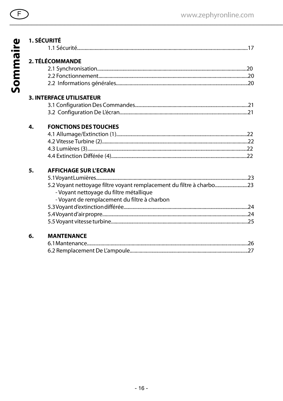 Zephyr GU5/MR16, GU4/MR11 manual Sommaire 