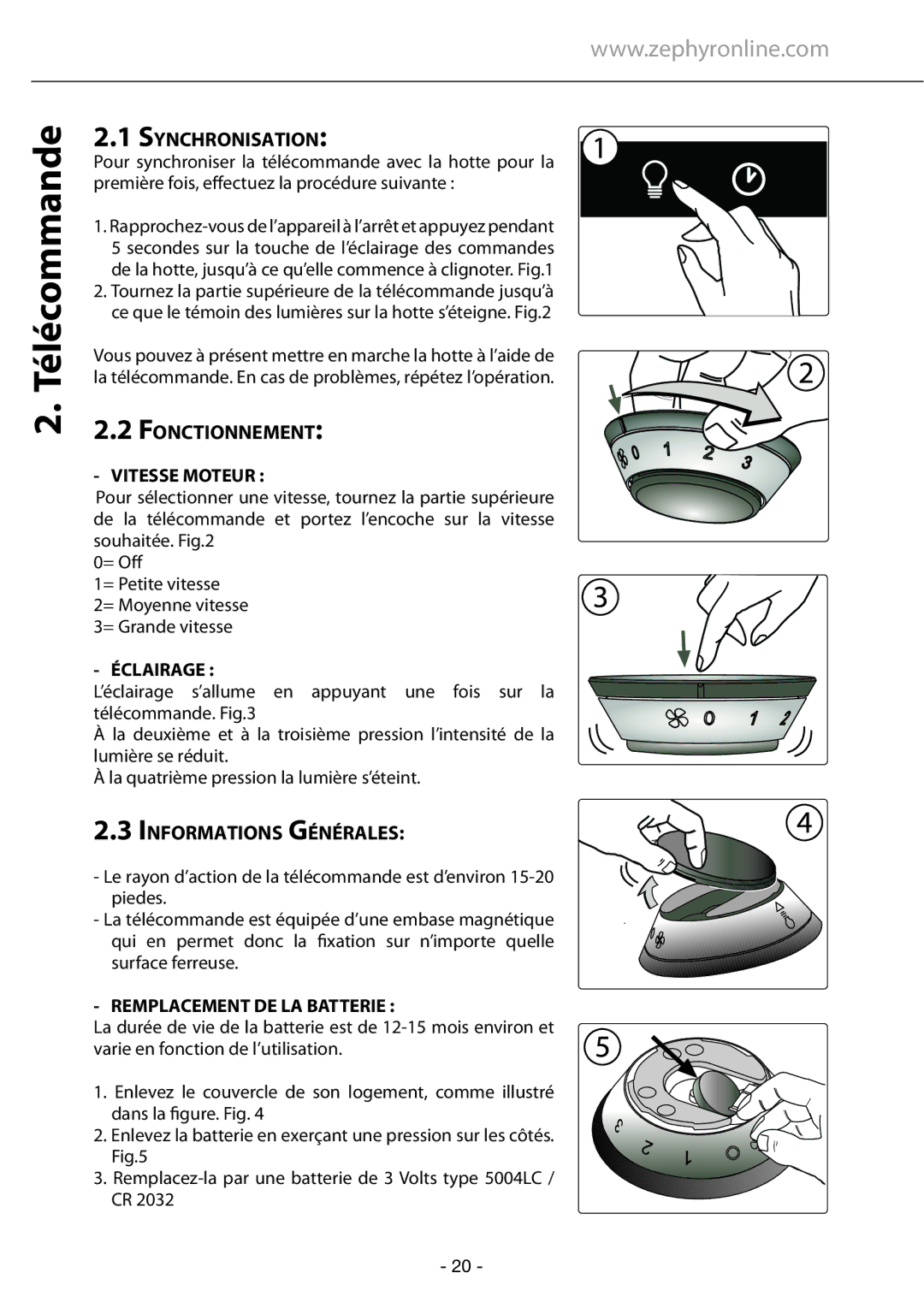 Zephyr GU5/MR16, GU4/MR11 manual Télécommande, Fonctionnement, Informations Générales 