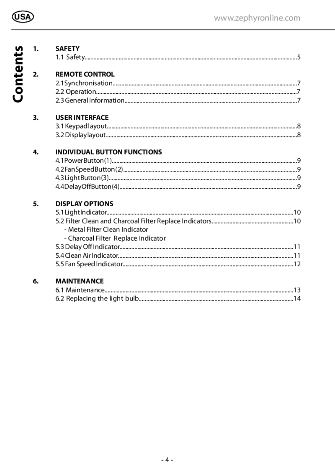 Zephyr GU5/MR16, GU4/MR11 manual Contents 