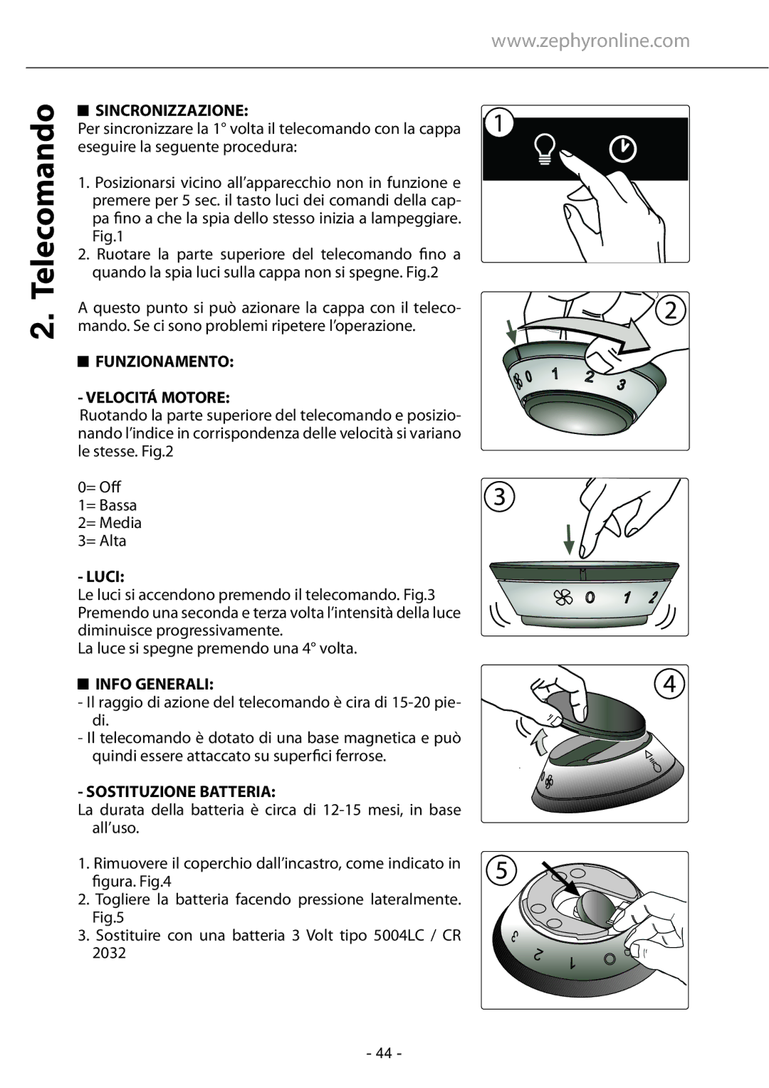 Zephyr GU5/MR16, GU4/MR11 manual Telecomando 