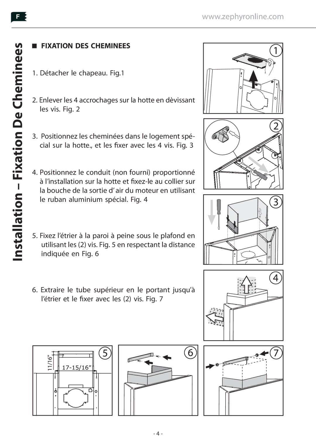 Zephyr Z1C-00HZ, Z1C-01HZ manual Installation Fixation De Cheminees, Fixation DES Cheminees 