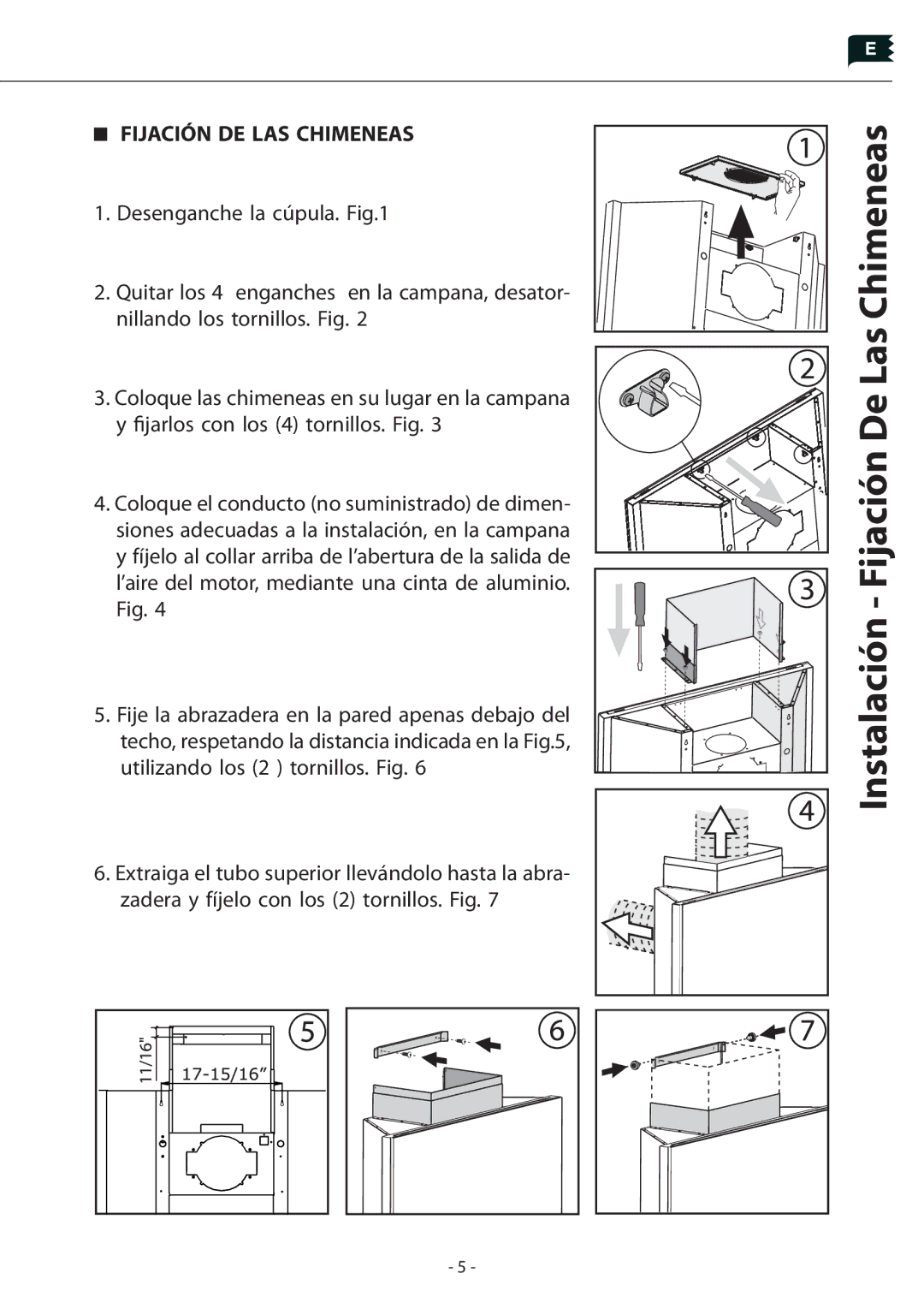 Zephyr Z1C-01HZ, Z1C-00HZ manual Instalación Fijación De Las Chimeneas, Fijación DE LAS Chimeneas 