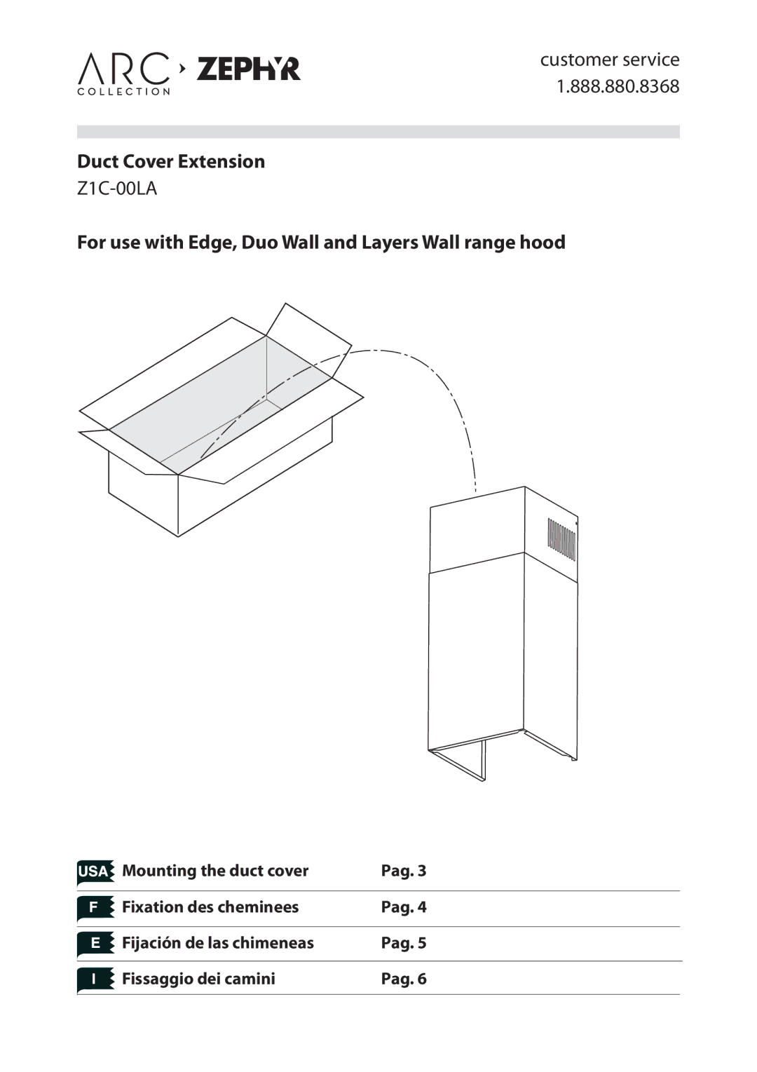 Zephyr Z1C-00LA manual Duct Cover Extension 