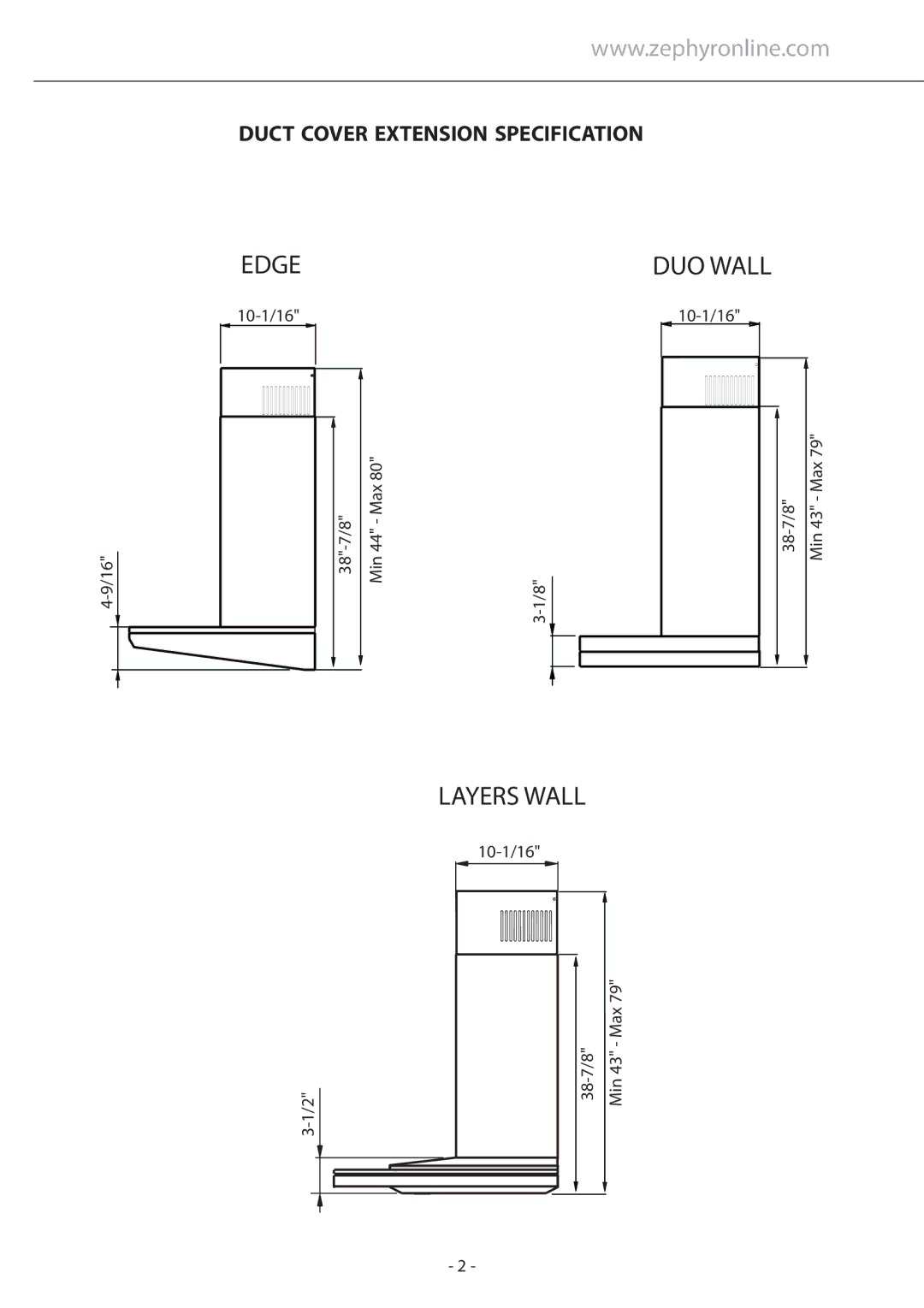 Zephyr Z1C-00LA manual Layers Wall, Duct Cover Extension Specification 