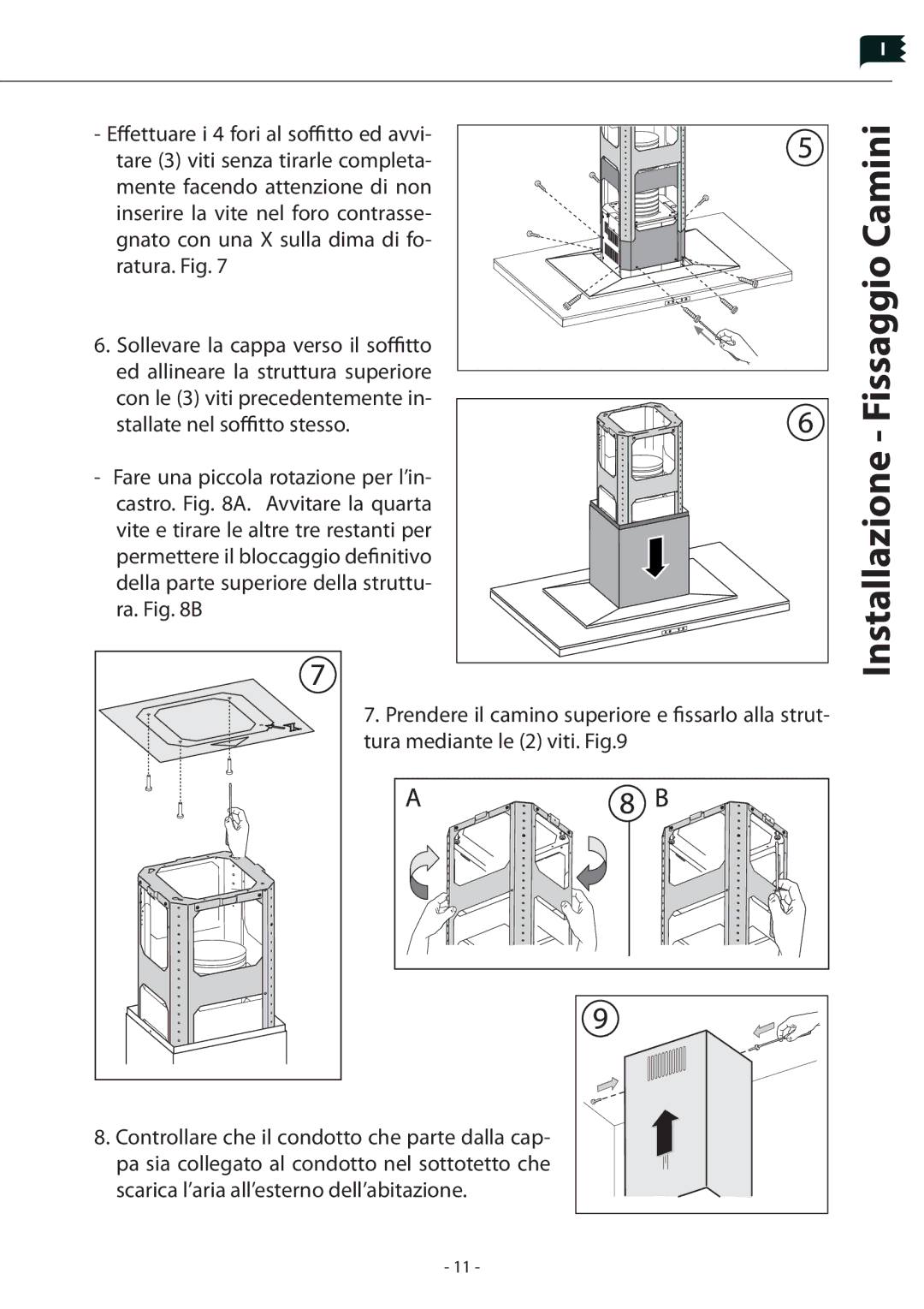 Zephyr Z1C-01LL, Z1C-00LL manual Installazione Fissaggio Camini 