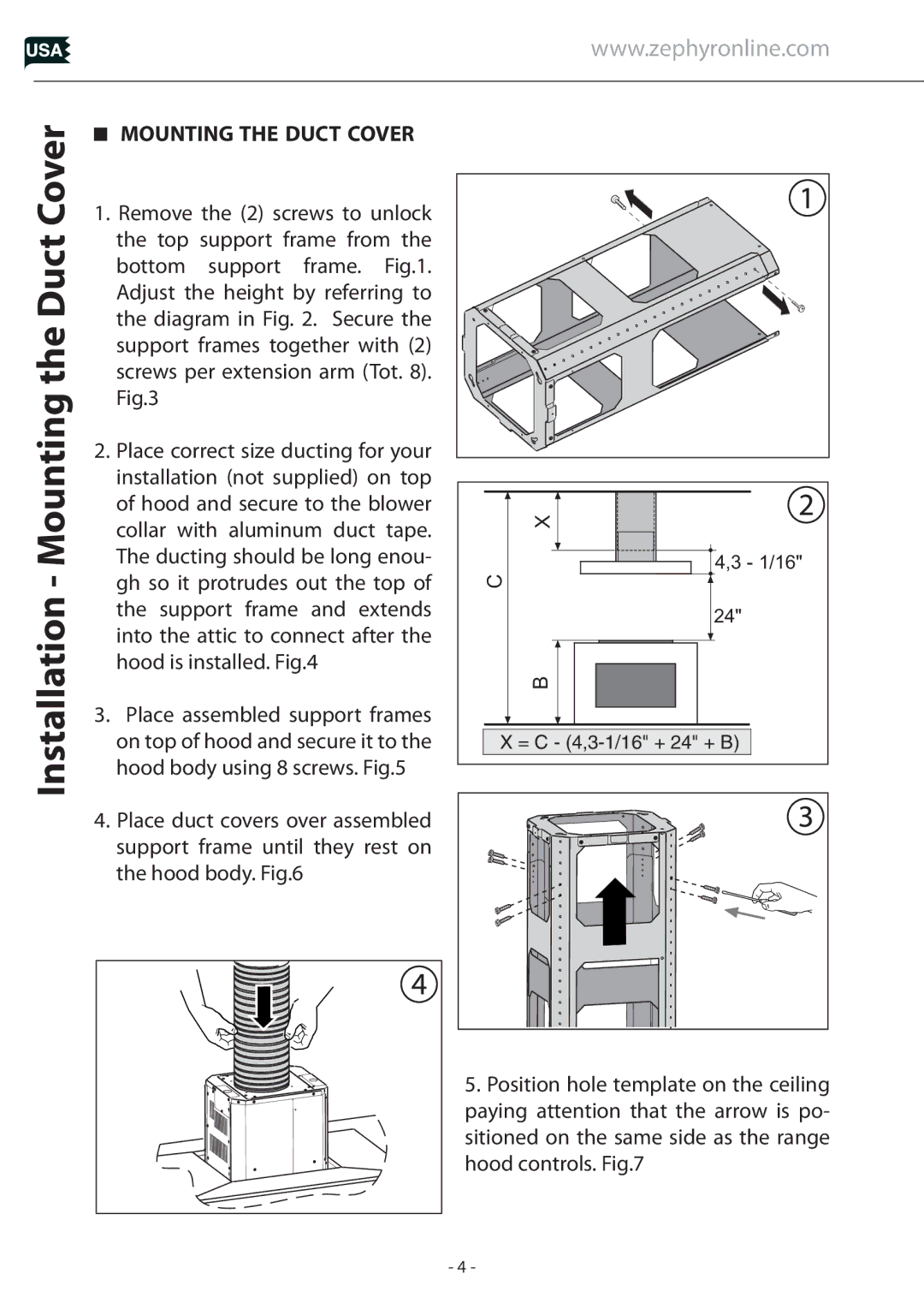 Zephyr Z1C-00LL, Z1C-01LL manual Installation Mounting the Duct Cover 