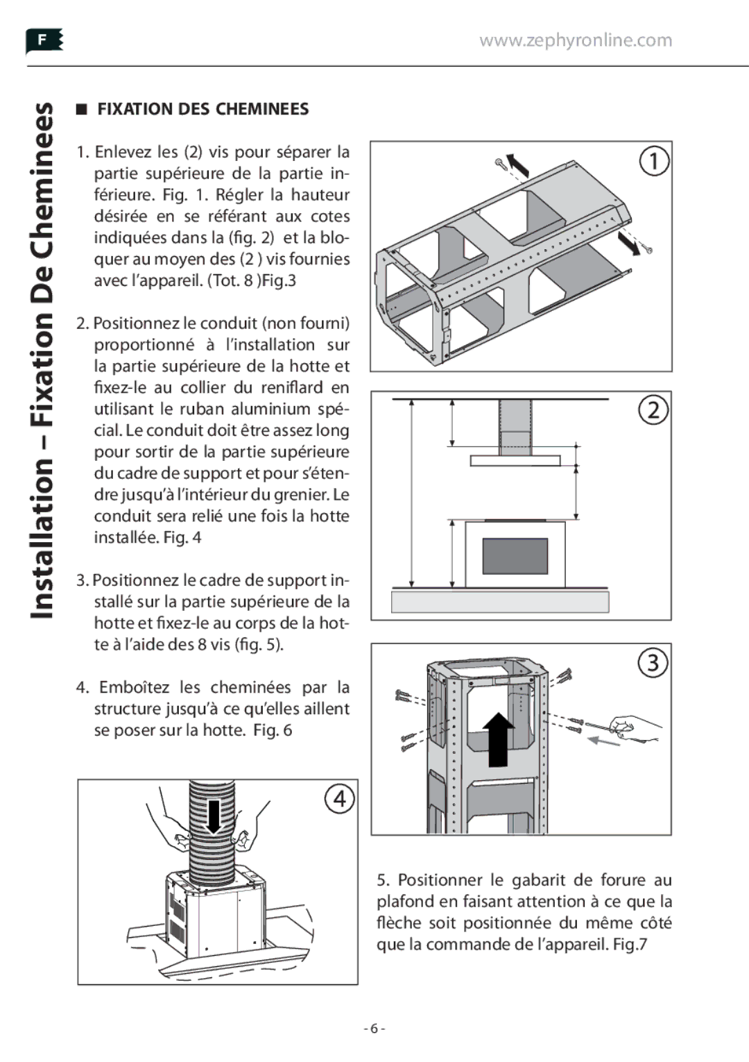 Zephyr Z1C-00LL, Z1C-01LL manual Installation Fixation De Cheminees, Fixation DES Cheminees 