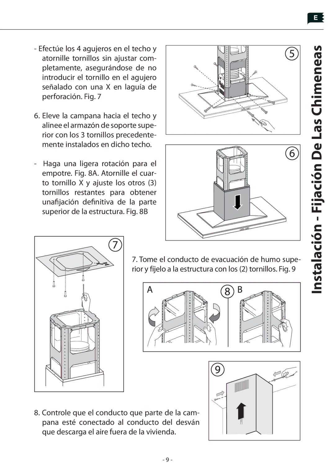 Zephyr Z1C-01LL, Z1C-00LL manual Instalación Fijación De Las Chimeneas 