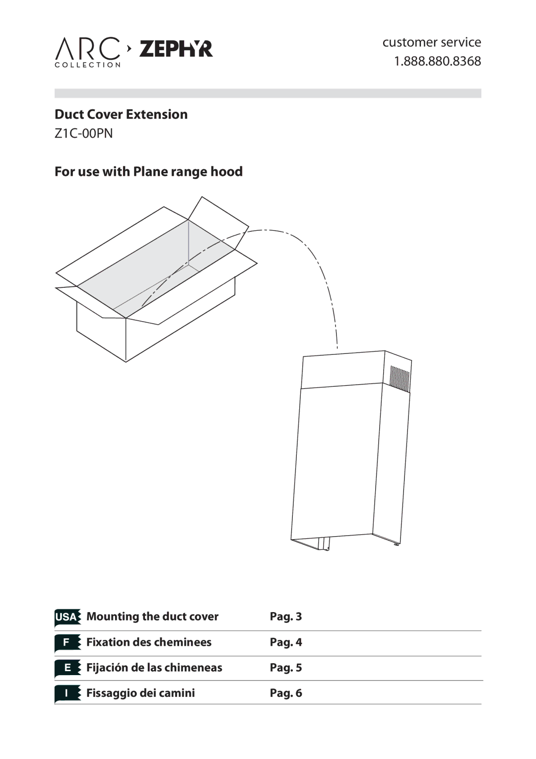 Zephyr Z1C-00PN manual Duct Cover Extension 