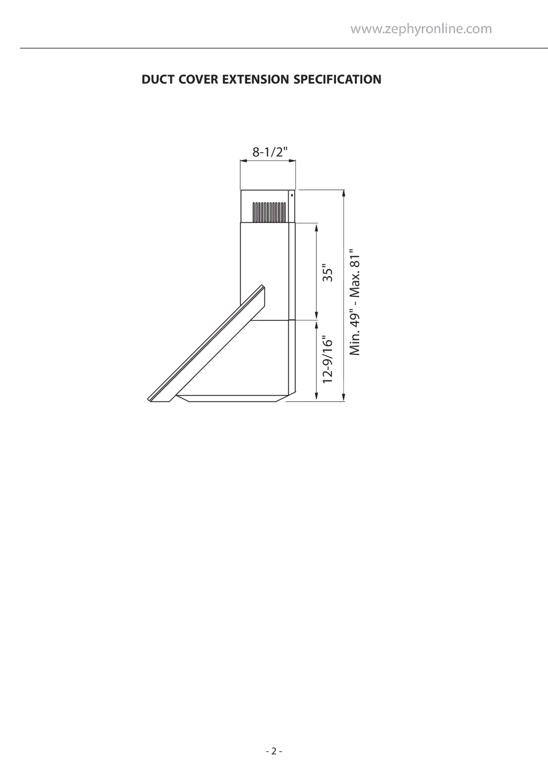 Zephyr Z1C-00PN manual Max, Duct Cover Extension Specification 