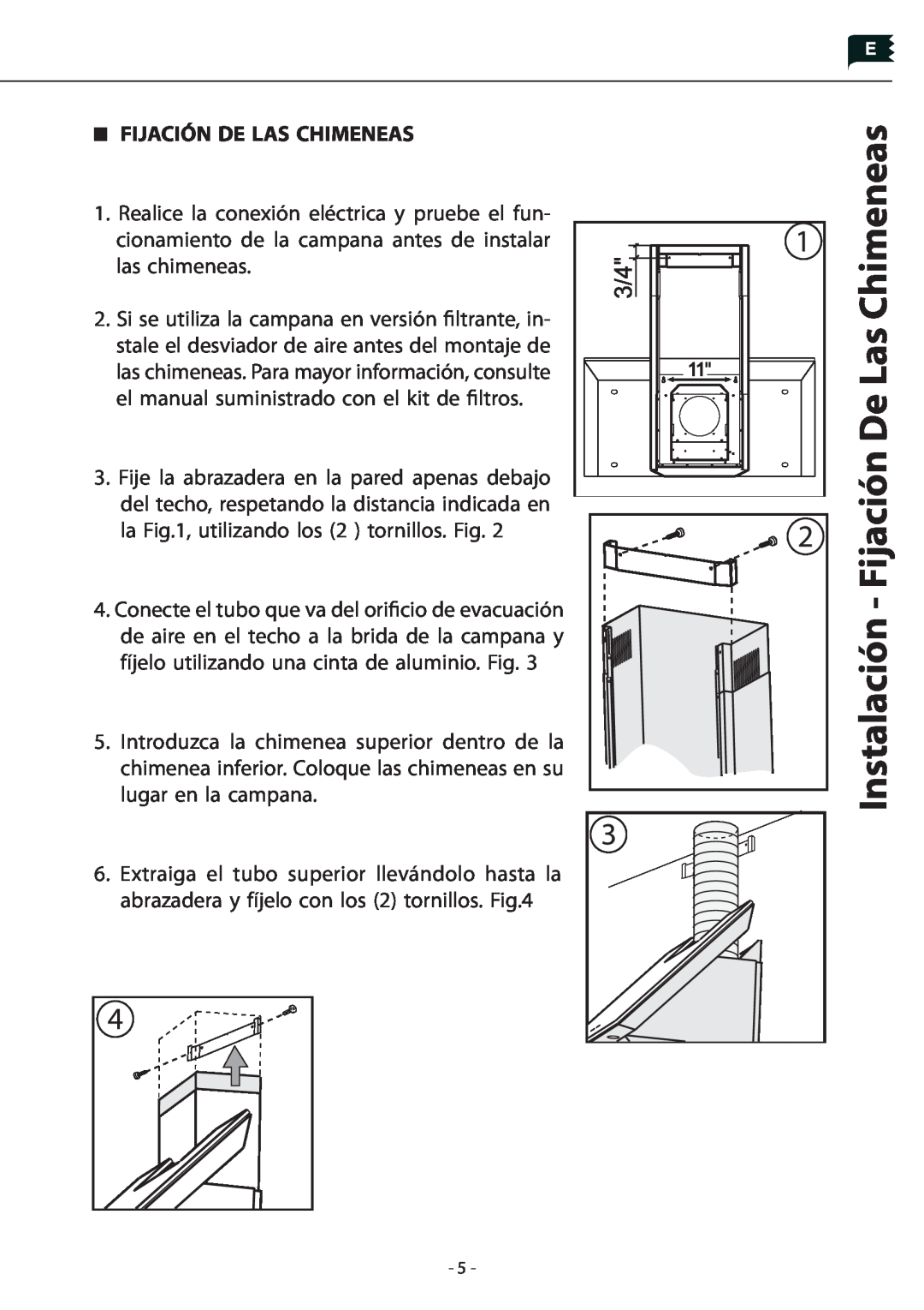 Zephyr Z1C-00PN manual Instalación - Fijación De Las Chimeneas 