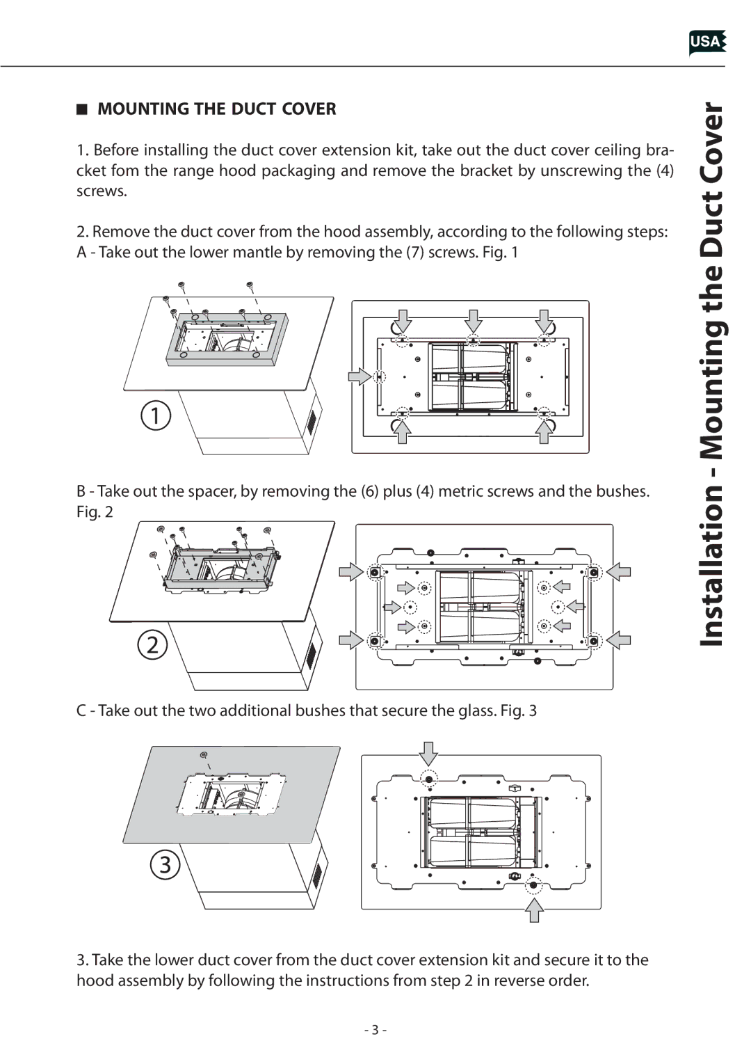 Zephyr Z1C-00SL manual Installation Mounting the Duct Cover 