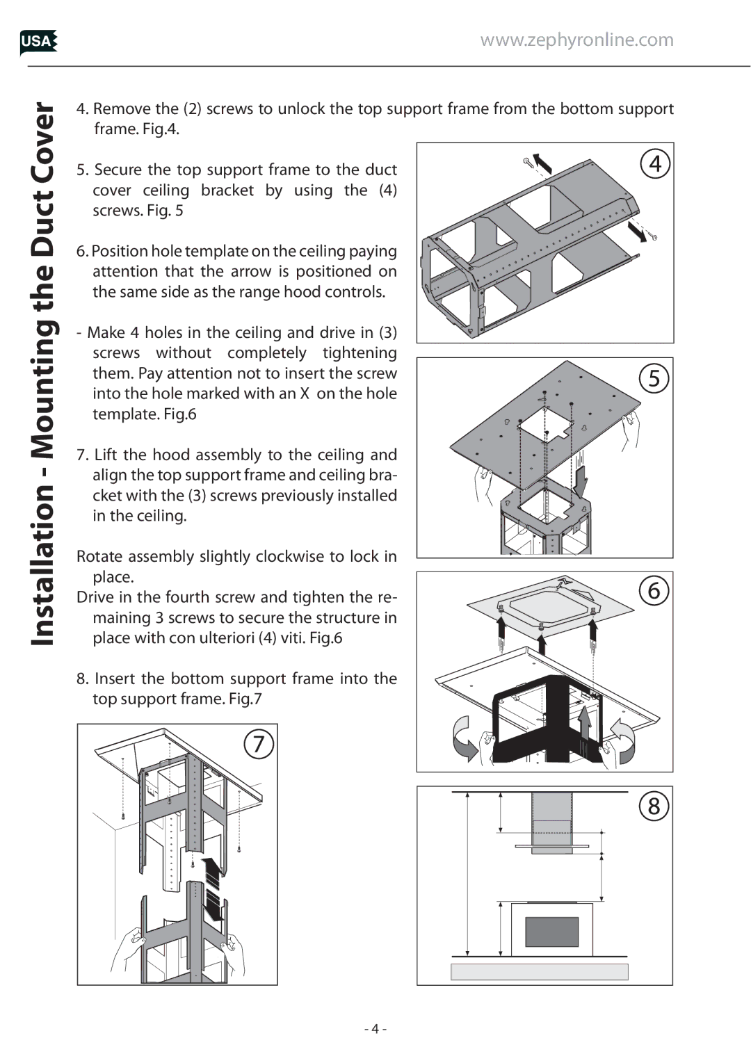 Zephyr Z1C-00SL manual Cover, Insert the bottom support frame into the top support frame 