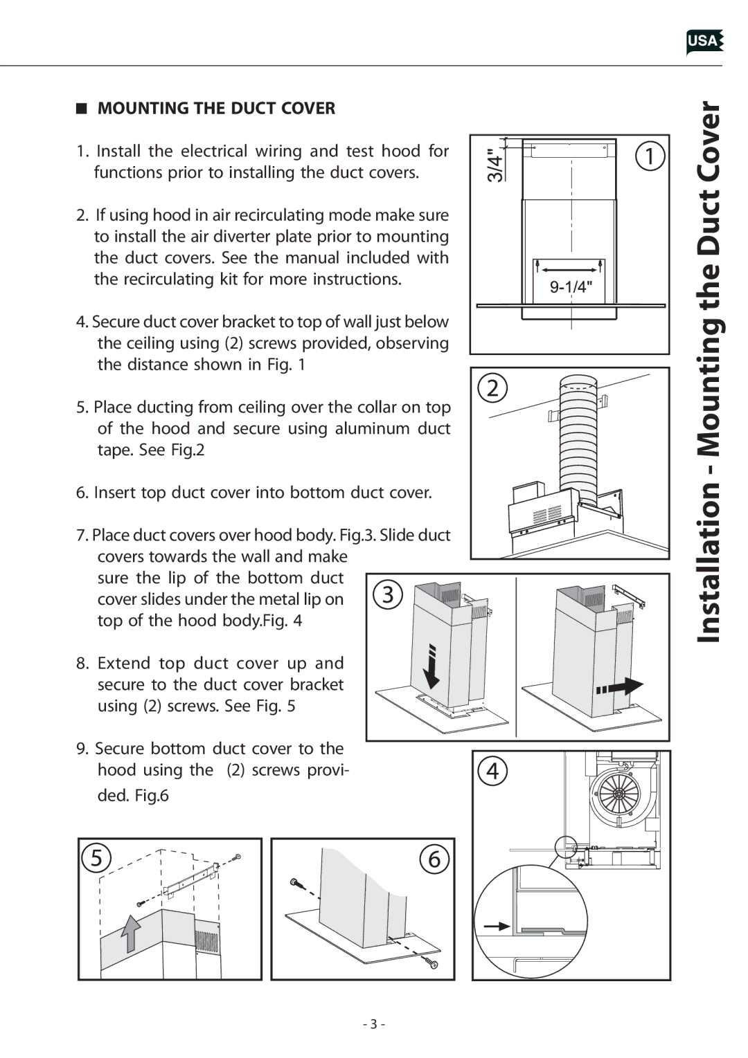 Zephyr Z1C-00SU manual Installation Mounting the Duct Cover 