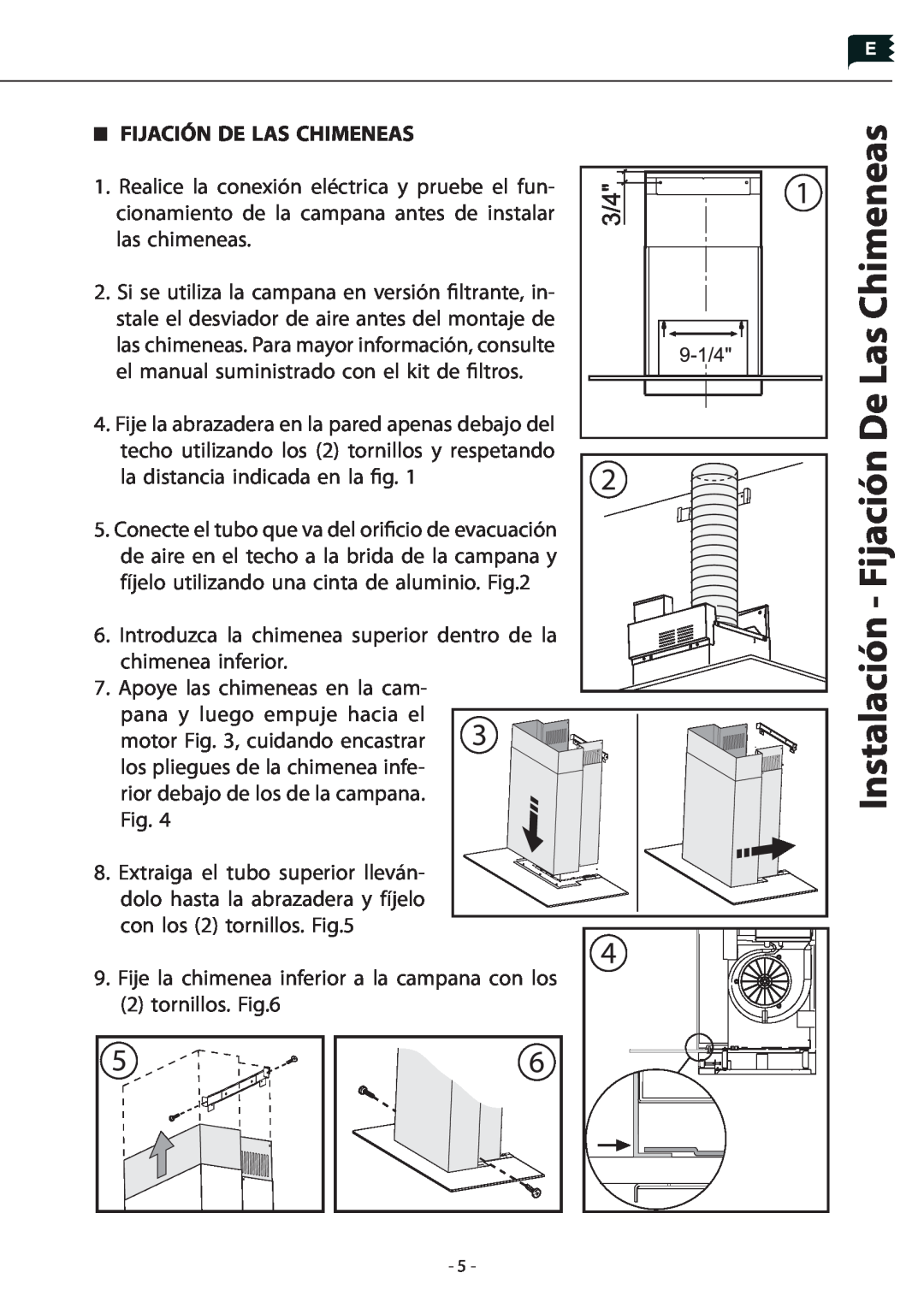 Zephyr Z1C-00SU manual Instalación - Fijación De Las Chimeneas 