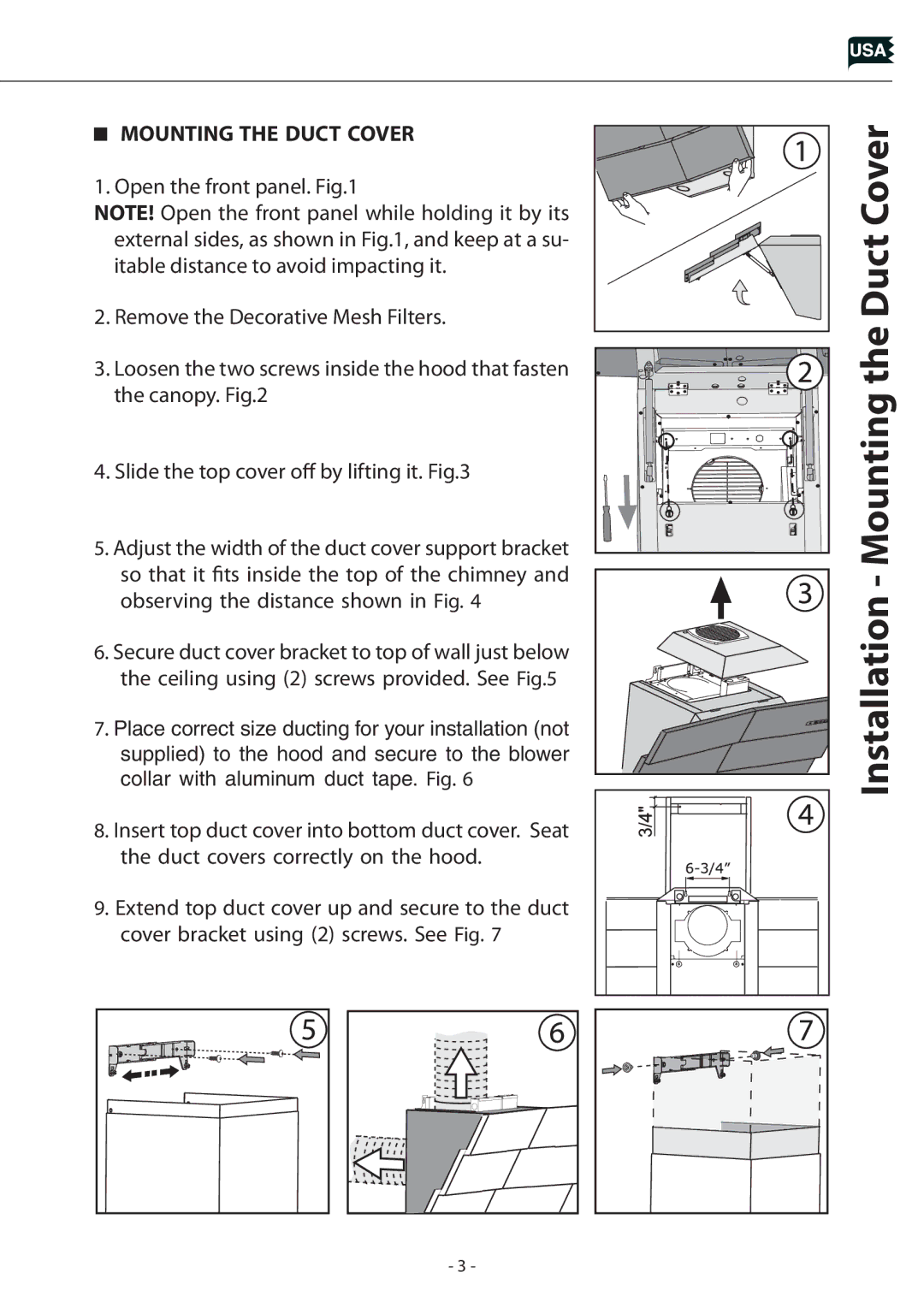 Zephyr Z1C-00TI, Z1C-01TI manual Installation Mounting the Duct Cover 