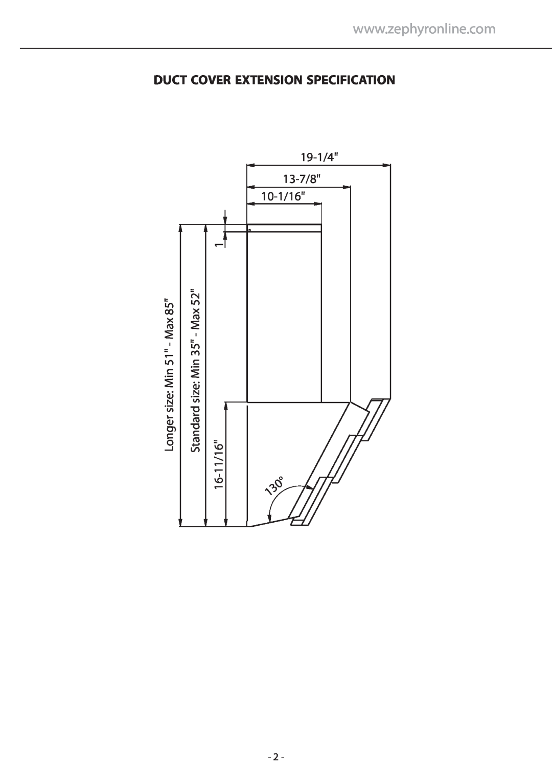 Zephyr Z1C-01TI, Z1C-00TI manual Duct Cover Extension Specification 