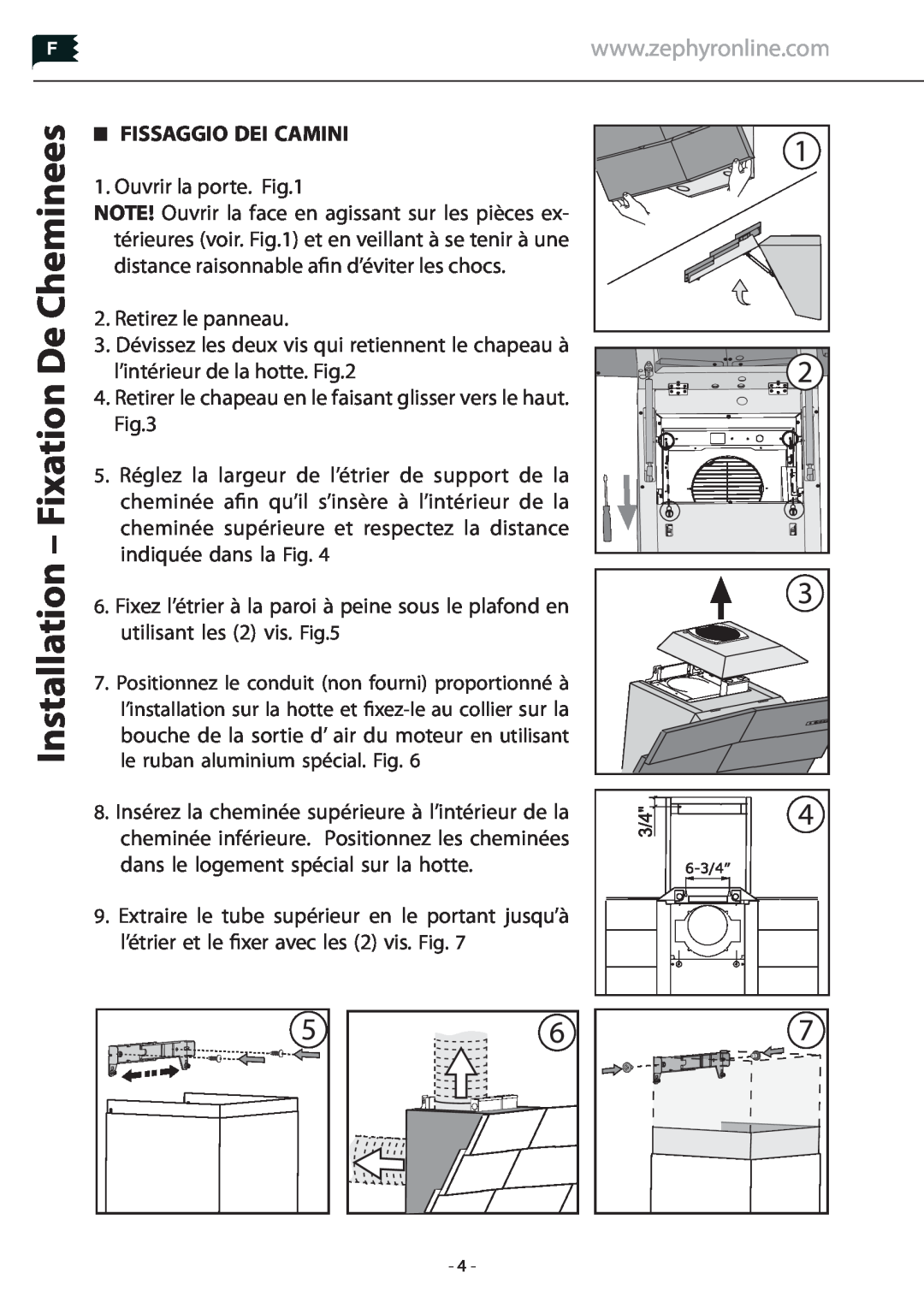 Zephyr Z1C-01TI, Z1C-00TI manual Installation - Fixation De Cheminees, Fissaggio Dei Camini 