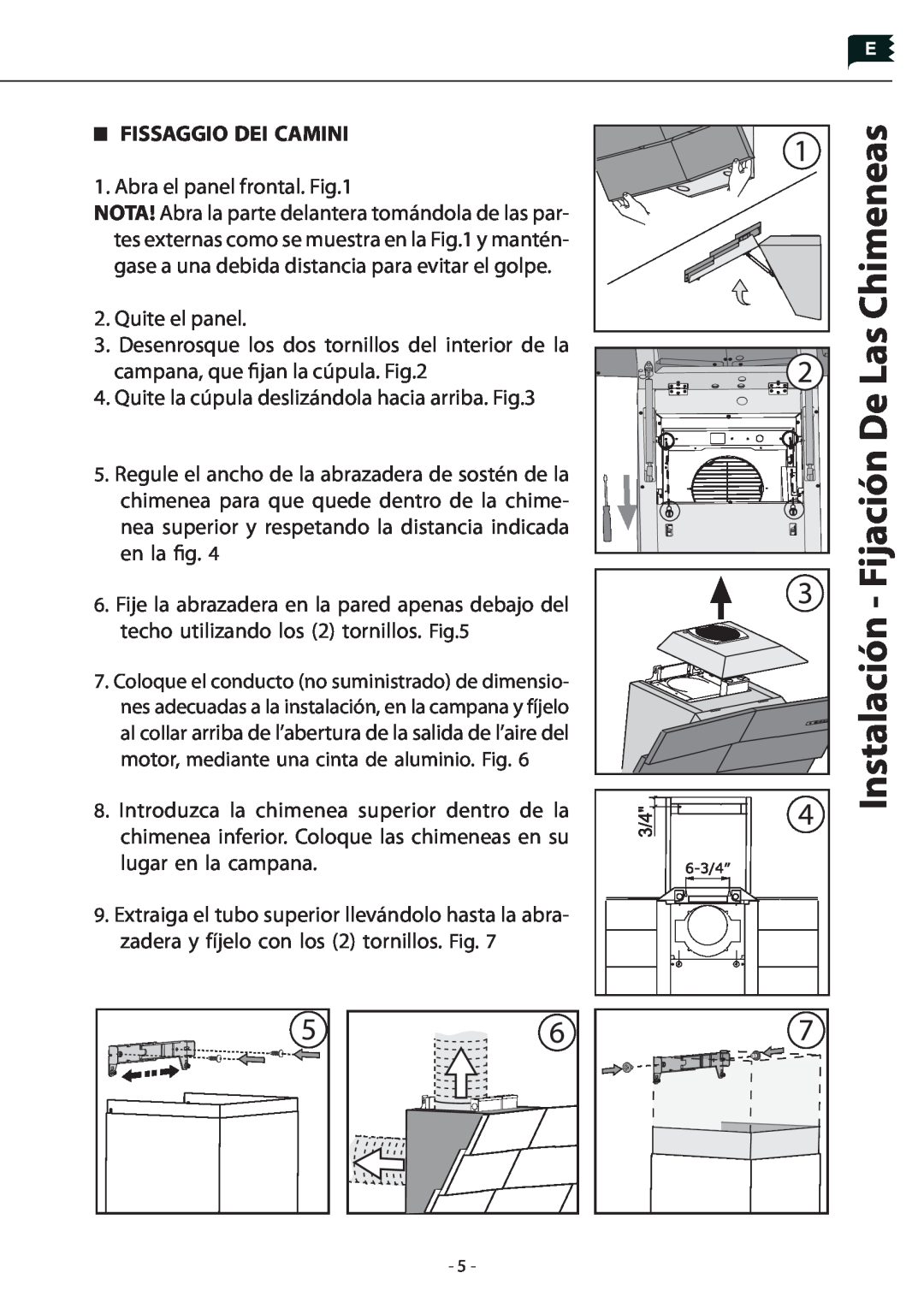 Zephyr Z1C-00TI, Z1C-01TI manual Instalación - Fijación De Las Chimeneas, Fissaggio Dei Camini 