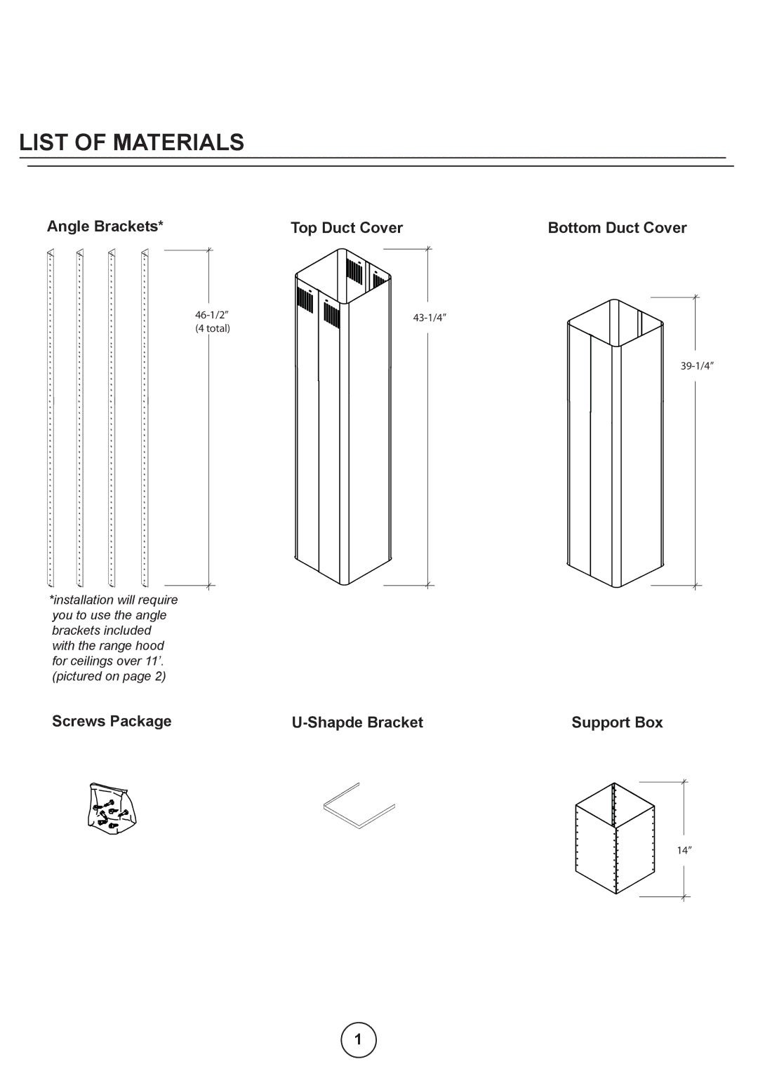 Zephyr Z1C01ML manual List of Materials 