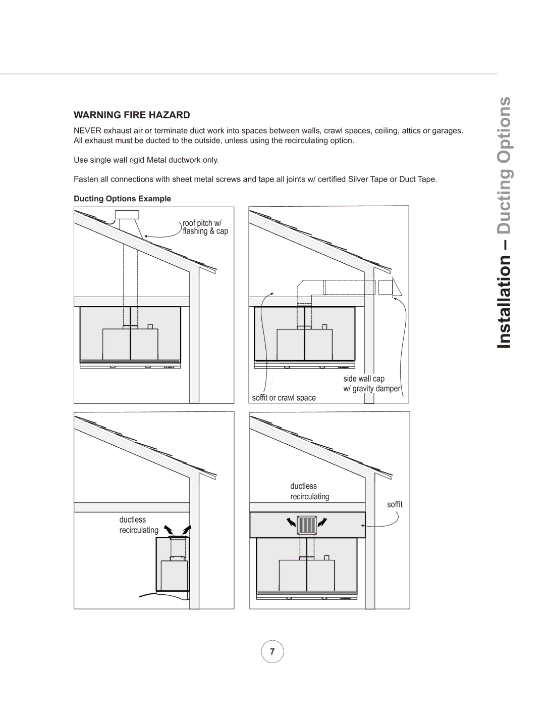 Zephyr ZGE-E30AS290, ZGE-E36AS290 manual Installation Ducting Options, Ducting Options Example 