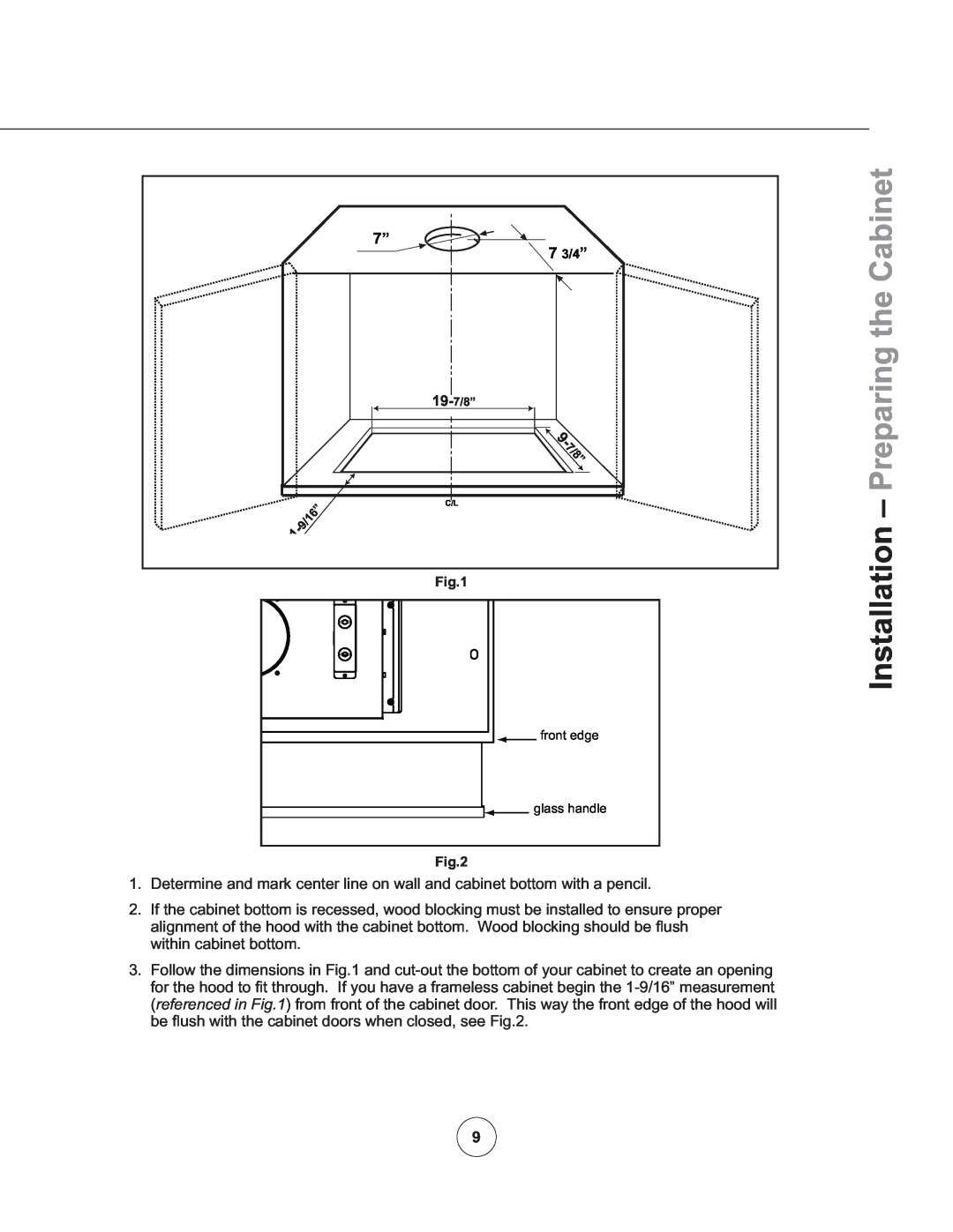Zephyr ZGE-E36AS290, ZGE-E30AS290 manual Installation - Preparing the Cabinet, 7 3/4” 