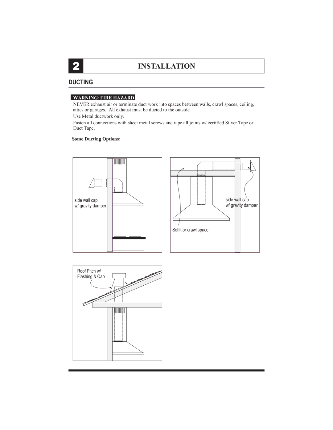 Zephyr ZMI-M90S, ZMI-M90G manual Installation, Some Ducting Options 