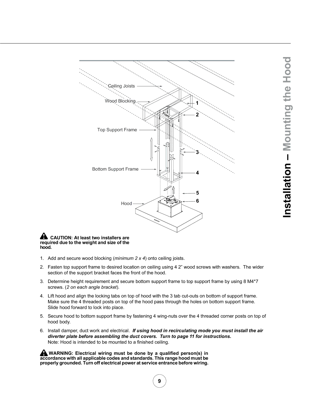 Zephyr ZRM-E36AS, ZRM-E42AS manual Installation Mounting the Hood 