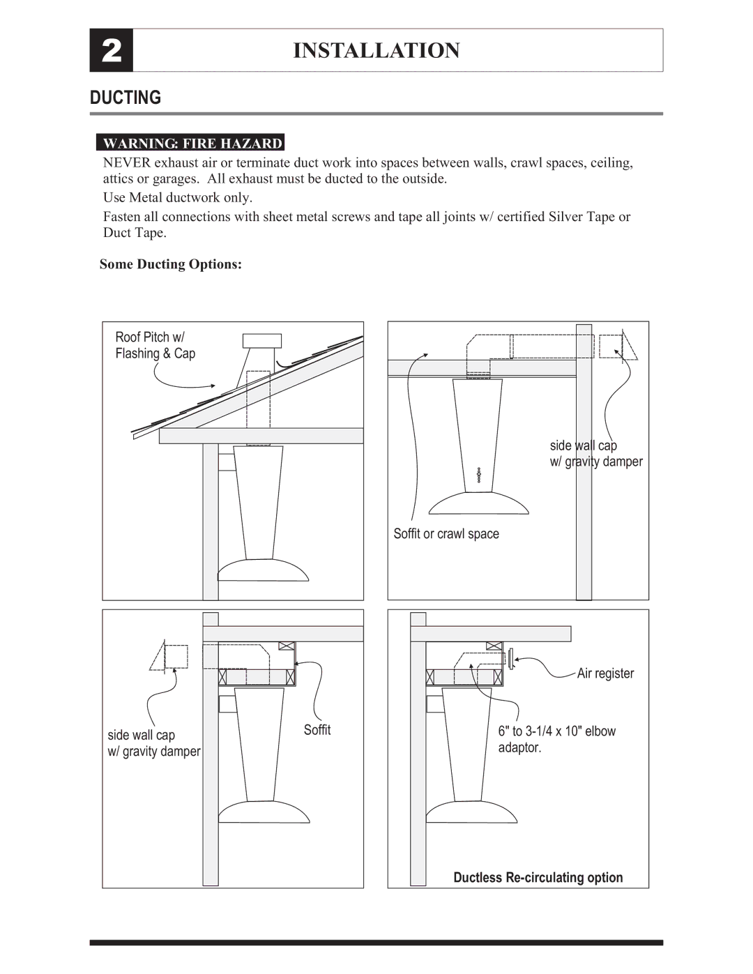 Zephyr ZTO-M795 manual Installation, Some Ducting Options 