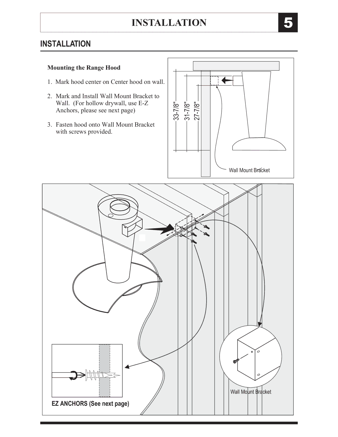 Zephyr ZTO-M795 manual Installation, Mounting the Range Hood 