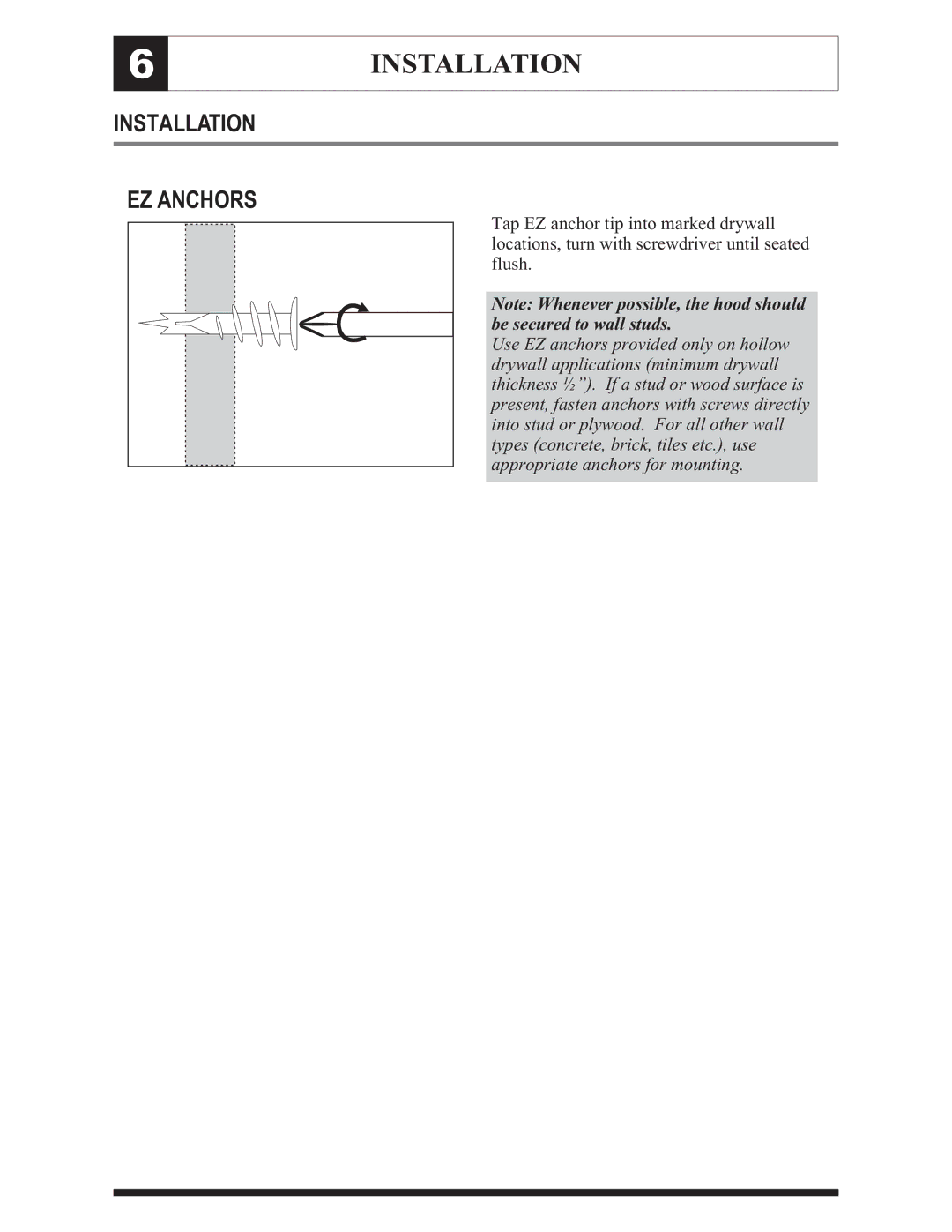 Zephyr ZTO-M795 manual Installation EZ Anchors 