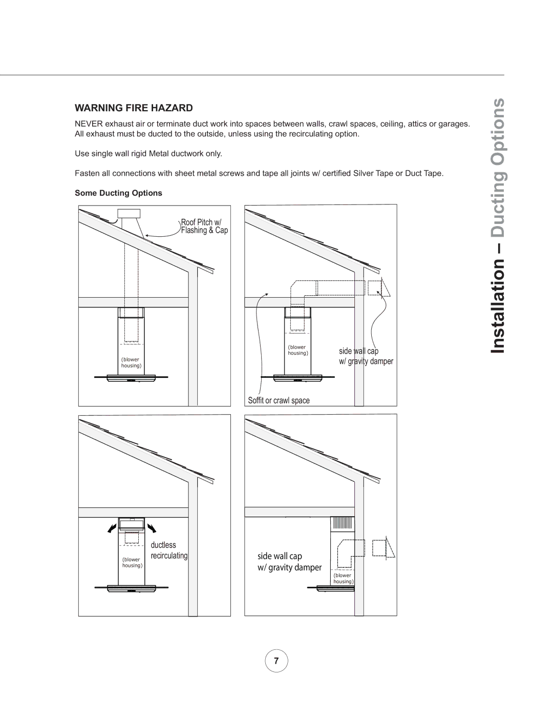 Zephyr ZVO-M90AG, ZVO-E30AG manual Some Ducting Options 