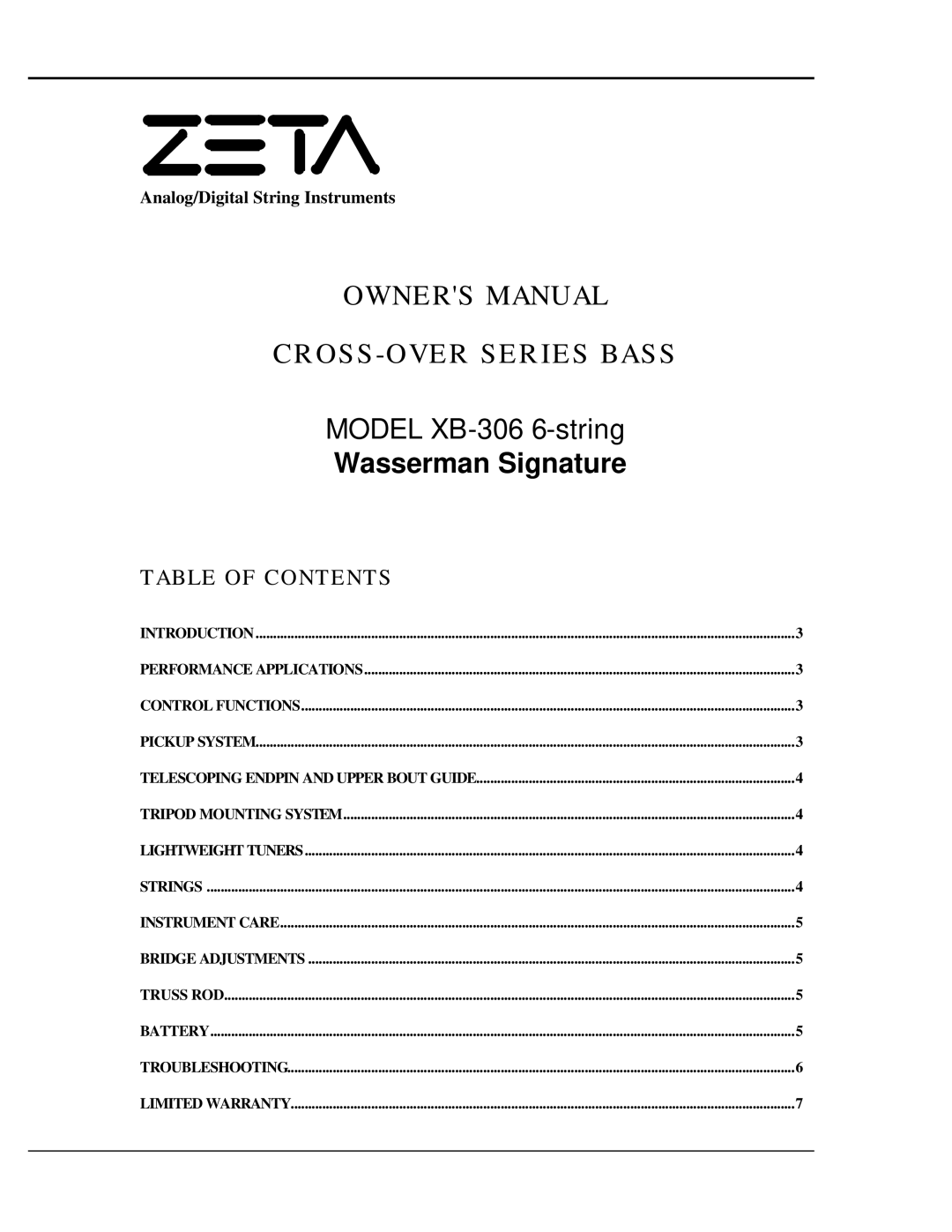 ZETA Music Systems XB-306 manual CROSS-OVER Series Bass 