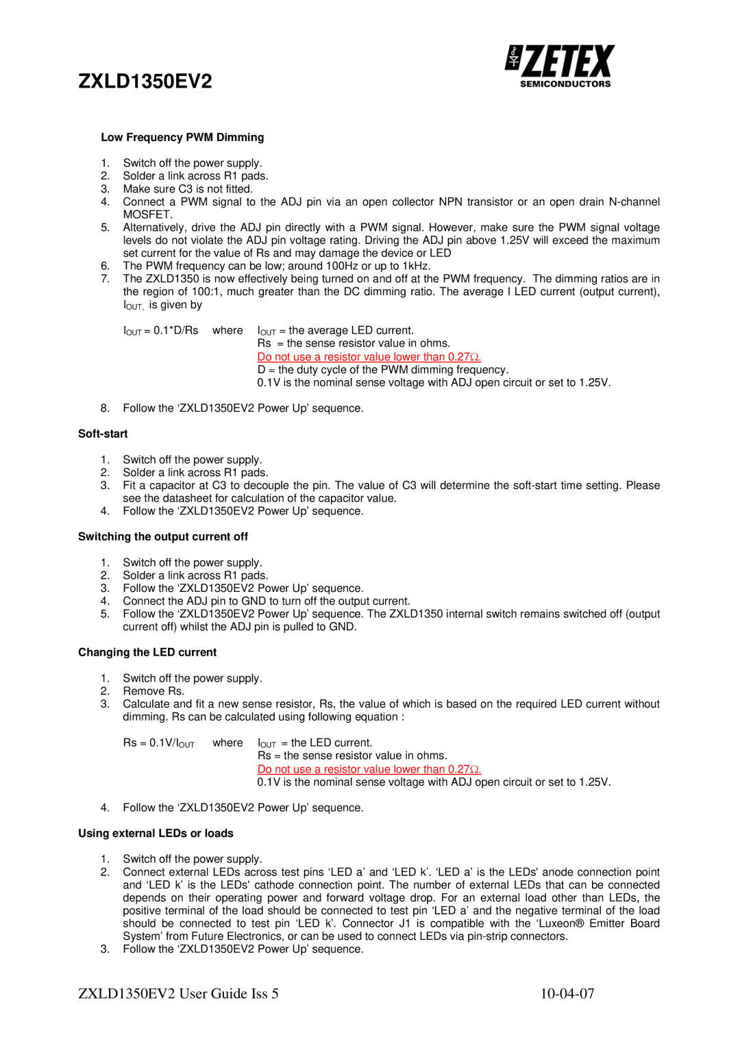 Zetex Semiconductors PLC zxld1350ev2 manual Low Frequency PWM Dimming, Soft-start, Switching the output current off 