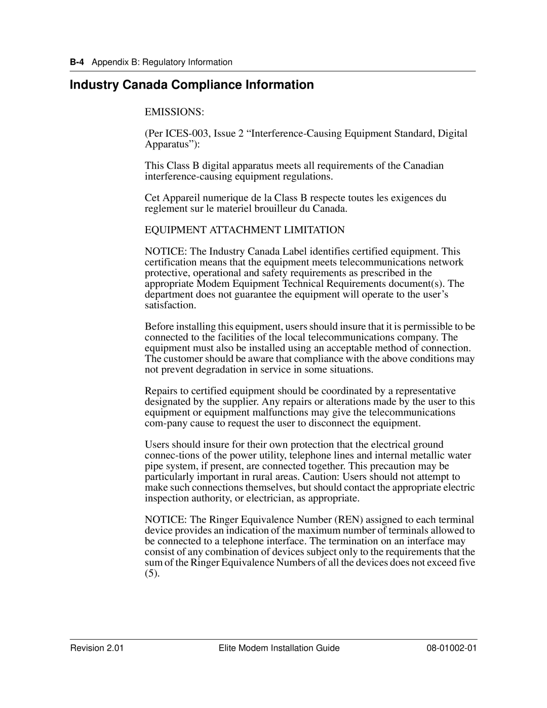 Zhone Technologies 08-01002-01 manual Industry Canada Compliance Information, Emissions 