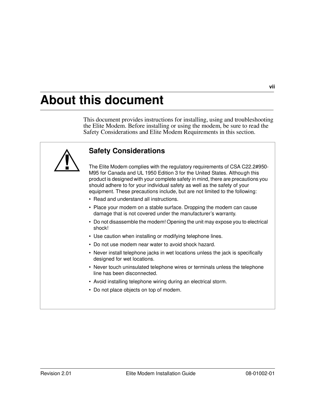 Zhone Technologies 08-01002-01 manual About this document, Safety Considerations, Vii 