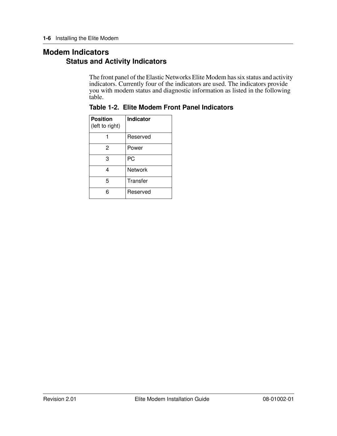 Zhone Technologies 08-01002-01 manual Modem Indicators, Status and Activity Indicators 