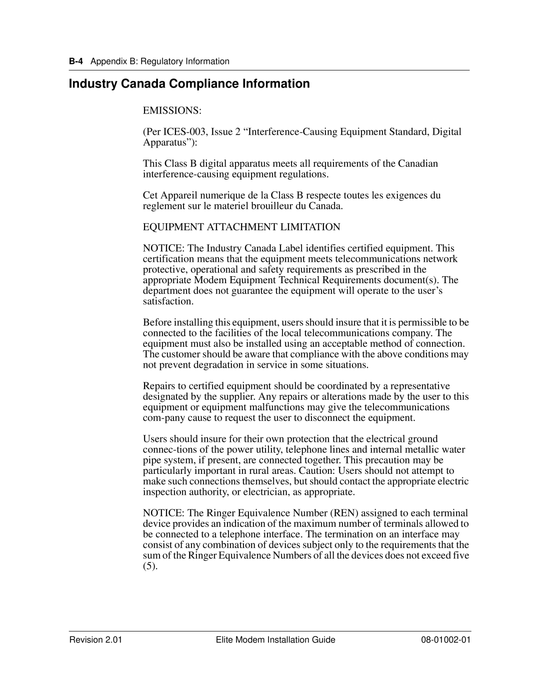 Zhone Technologies 08-01002-01 manual Industry Canada Compliance Information 