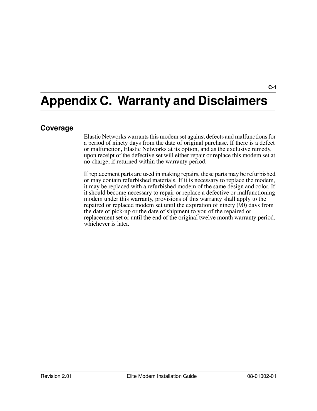 Zhone Technologies 08-01002-01 manual Appendix C. Warranty and DisclaimersC, Coverage 