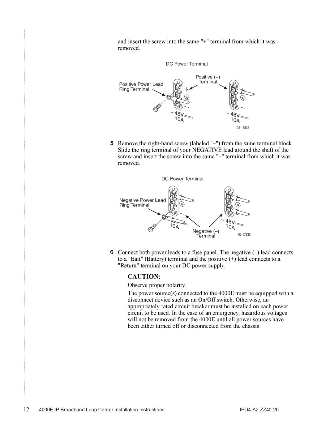 Zhone Technologies 4000E installation instructions 48V 