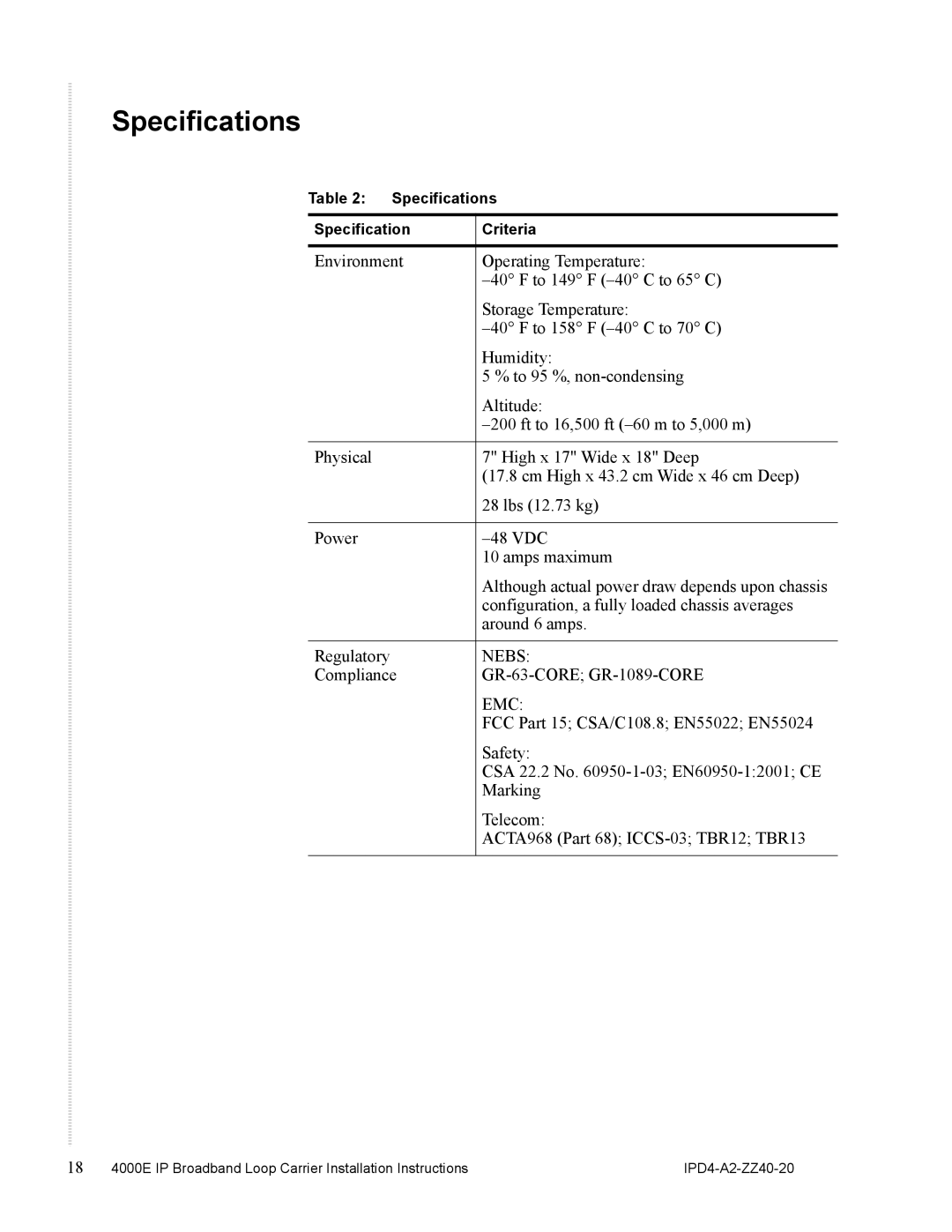 Zhone Technologies 4000E installation instructions Specifications, Emc 